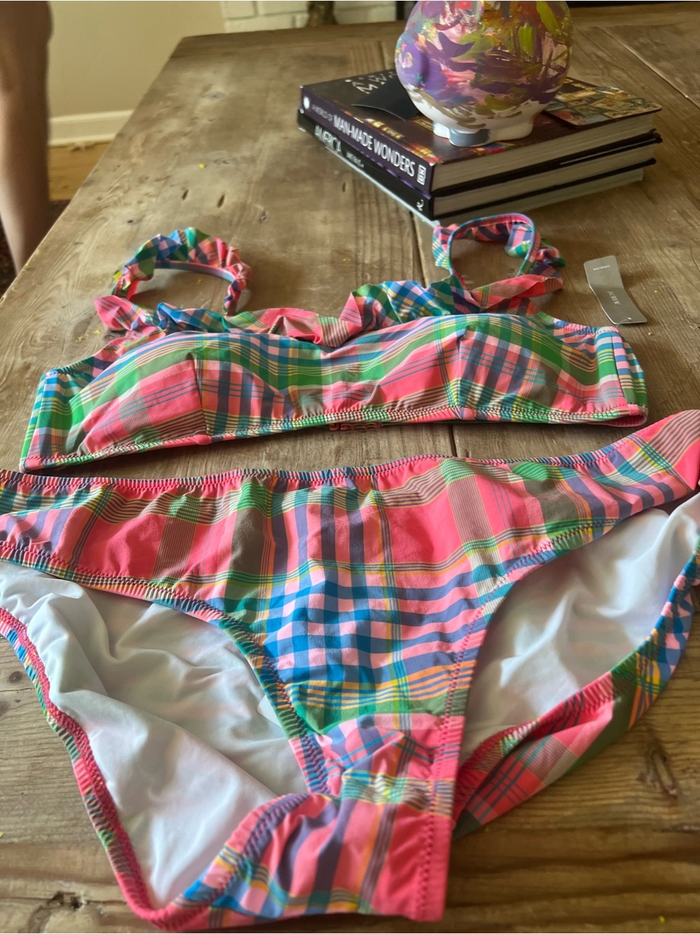 J. Crew Multicolor Plaid Bandeau Bikini Set - Picture 7 of 11